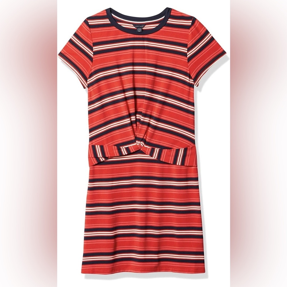 Tommy Hilfiger Girls' Short Sleeve Striped Tie Front Dress